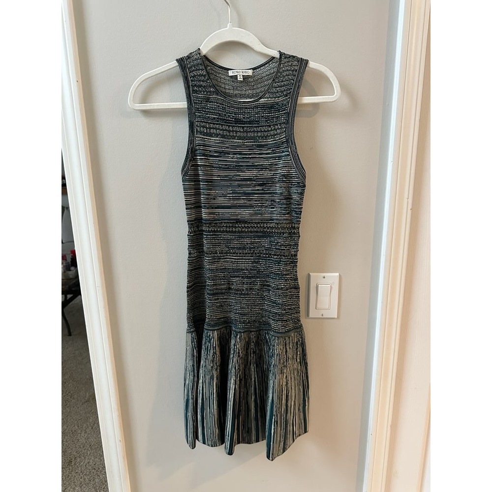 Ronny Kobo Womens Space Dye Knit Sleeveless Drop Waist Mini Dress Teal Black S